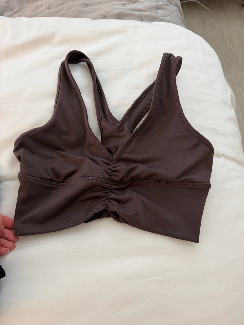 ALO Yoga Brown Ruched V-Neck Tank Sports Bra